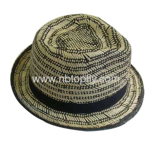 Ladies straw paper fedora hats with ribbon trim