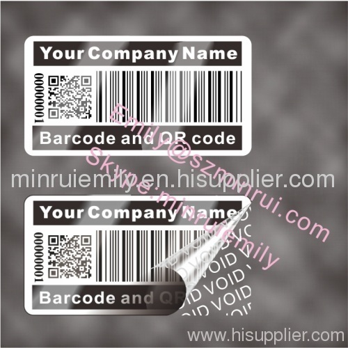 Custom VOID labels with QR code with barcode or sequence numbers