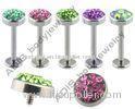 Multi - Stone Luster Fashion Stainless Steel 16 Piercing Lip Labret Jewelry, Glue Setting