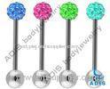 Colorful Beautiful 316l Fancy Jeweled Tongue Piercing Jewelry Ferrido Ball, CZ Stone