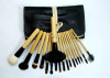 19pcs natural hair makeup brushes with black leather Pouch