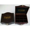 Wooden tea box with embossed logo, Lipton tea box
