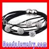 Wholesale Black Leather Crystal Bracelet Magnetic Clasp