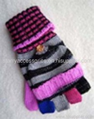 Acrylic multi color strip knitted turnover style glove with rulex