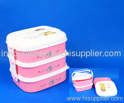 3 Layers Plastic Lunch Box With Handle and Spoon