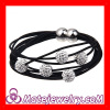 Fashion Shamballa Style Multi Strand Black Leather Bracelets Crystal Balls