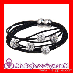 Fashion Shamballa Style Multi Strand Black Leather Bracelets Crystal Balls