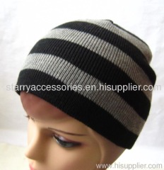 Acrylic strip doubel layer knitted winter hat