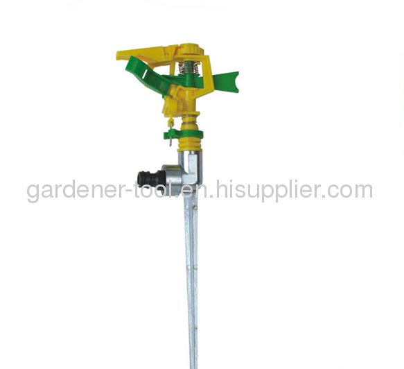 Plastic impulse sprinkler with metal spike