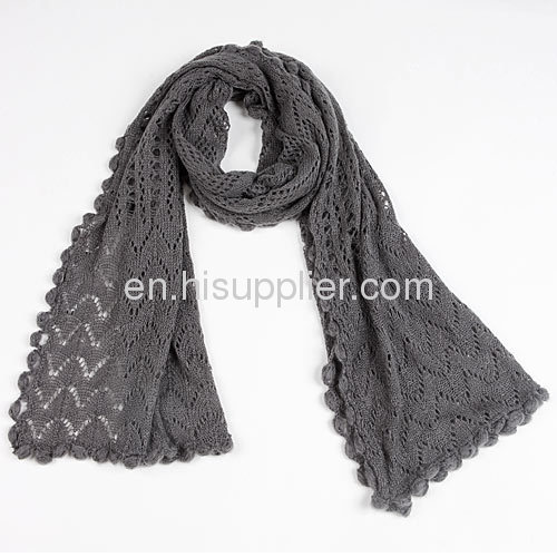 Grey Infinity Handmade Knitted Scarves Pashminas Wraps Wave Pattern 