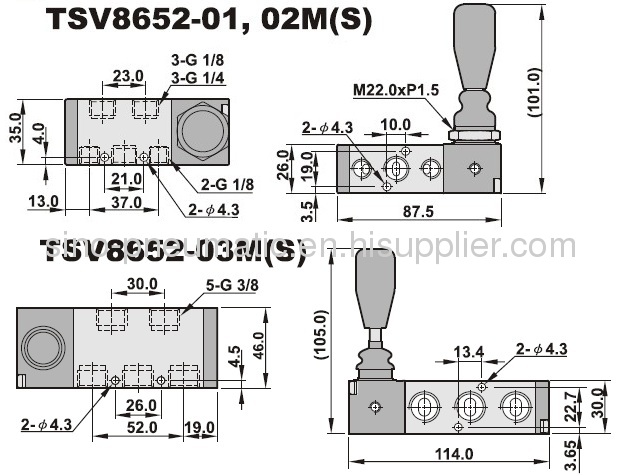 5/2 Way1/4Shako TSV86522 Hand lever valve 