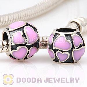 925 Sterling Silver Enamel Pink Hearts european Valentine Charm 2013