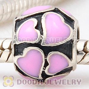 925 Sterling Silver Enamel Pink Hearts european Valentine Charm 2013