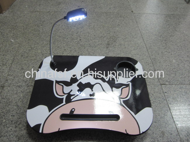 white and black cow portable laptop table with cushion and led light