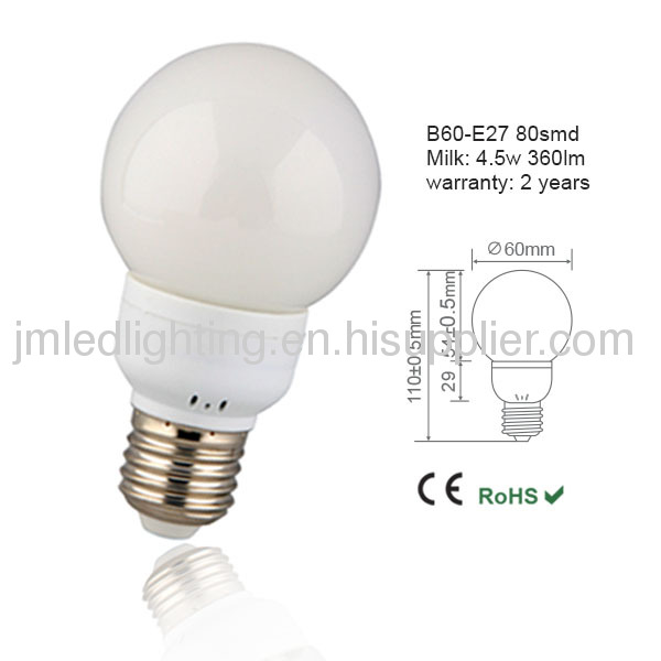 b60 led bulb e27 base ce rohs certificated 4.5w 360lm lighting bulbs