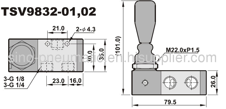 Shako 3/2 way TSV98322 Hand Lever valve