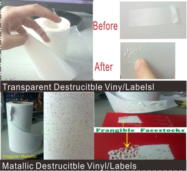 100 micron smooth surface high quality destructible label papers in rolls or in sheets