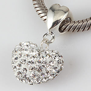 925 Sterling Silver european White Crystal Heart Pendant Beads