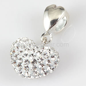 925 Sterling Silver european White Crystal Heart Pendant Beads