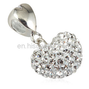 925 Sterling Silver european White Crystal Heart Pendant Beads