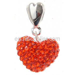 Wholesale Red Heart Shaped european Rhinestone Dangle Charm