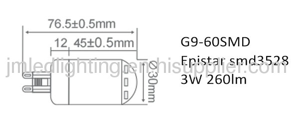 manufacturer 3w g9 led lights bulbs 260lm plastic