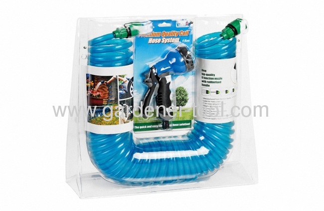 15/50FT EVA/PU garden coil hose with standing double blister with insert card package