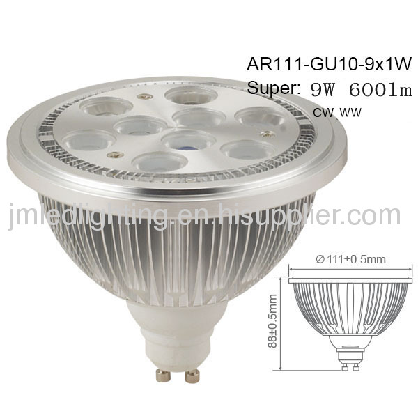 9x1w gu10 ar111 led down lamp light 9w 600lm 100-240v