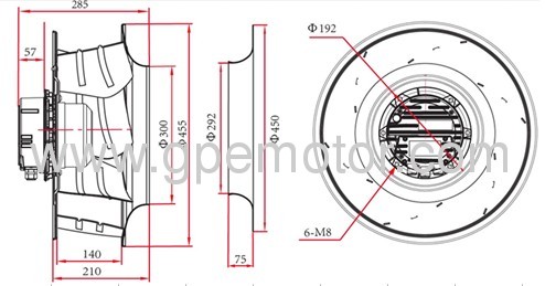 EC energy recovery ventilation 115V EC Fan with backward and BLDC motor-R3G450