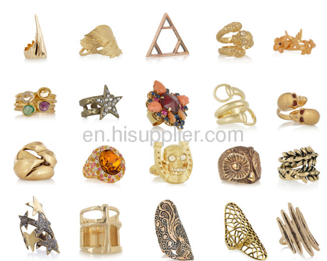 Wholesale Fashion Cool Double Gold Plated Swarovski Crystal Skull Ring 