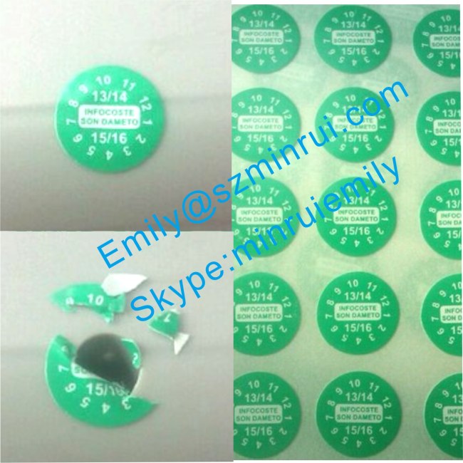 Cusotm Small Round Green Date Warranty Stickers with Your Company Name or Logo,Small Round Destructible Warranty Labels