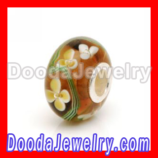 925 silver core european glass beads with flower inside