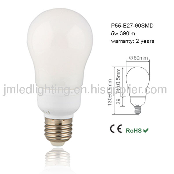 5w e27 p55 led bulb lights milk 5w 390lm 90smd 