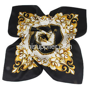 Wholeslae Small Black BorderFloral Pattern Square Silk Scarf