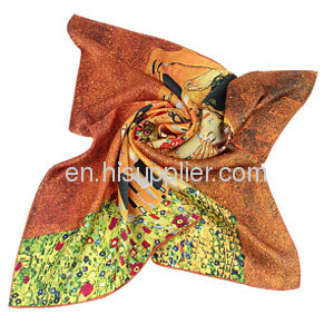 Garden And Building Pattern Brown Square Silk Scarf Made In China Cheap