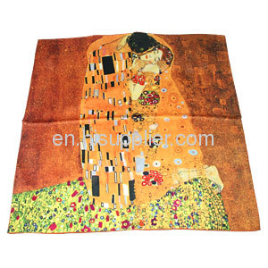 Garden And Building Pattern Brown Square Silk Scarf Made In China Cheap