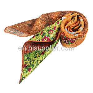 Garden And Building Pattern Brown Square Silk Scarf Made In China Cheap
