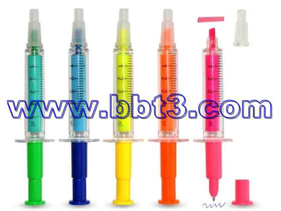 New syringe shape promotion highlighter with ballpen in one set