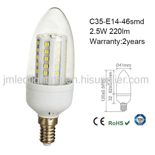 2.5w candle led bulb light e14 c35 