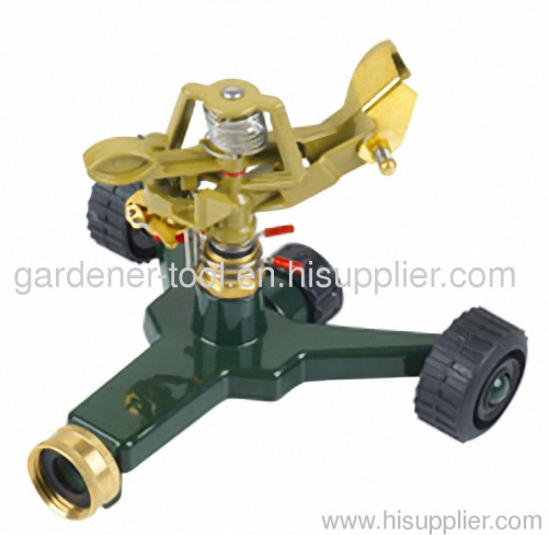 metal garden water sprinkler with zinc wheel base