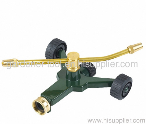 2 arm rotary sprinkler with zinc wheel base