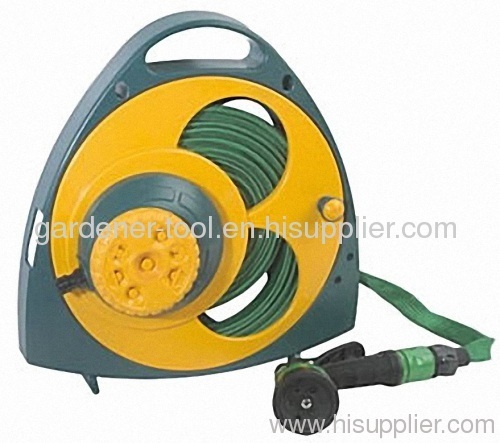 Plastic 15M Flat Hose Reel with nozzle and sprinkler