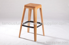 square modern classic solid wood steel rootrest haut bar stool