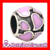 european 925 Sterling Silver Pink Enamel Heart Charm Beads For Valentine's Day