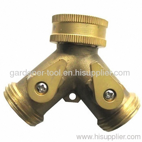 Brass 2-way tap connector with valve