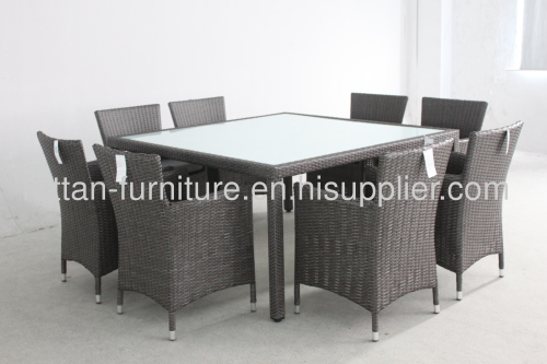 modern furniture PE rattan dining room set square table and chair 9pcs