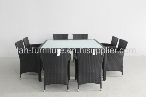 modern furniture PE rattan dining room set square table and chair 9pcs