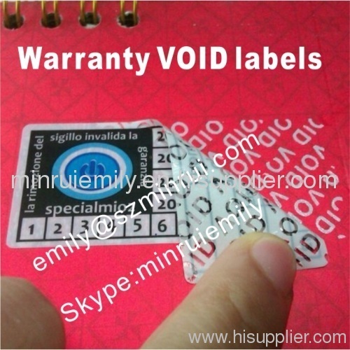 Custom White Warranty VOID Labels With Dates And Custom Designs
