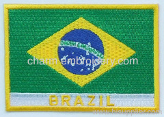 Custom 100% twill Brazil national embroidered flag patches, hot cut border,iron on backing