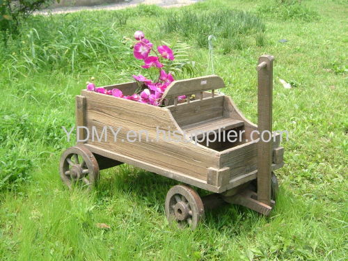 Wooden Wheel barrow flower pot